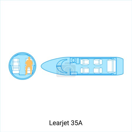 Illustration for Learjet 35A airplane scheme. Civil Aircraft Guide - Royalty Free Image