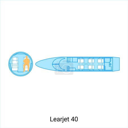 Ilustración de Esquema de avión Learjet 40. Guía de aeronaves civiles - Imagen libre de derechos