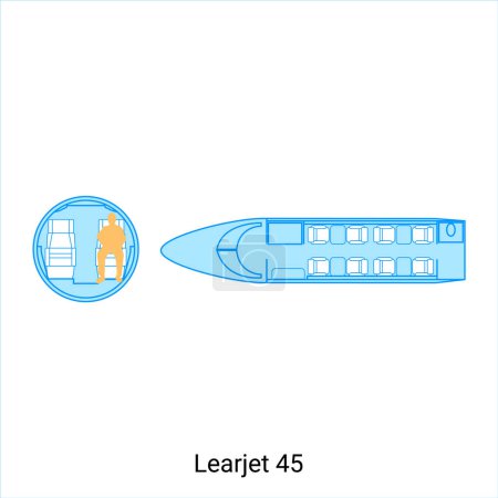 Ilustración de Esquema de avión Learjet 45. Guía de aeronaves civiles - Imagen libre de derechos