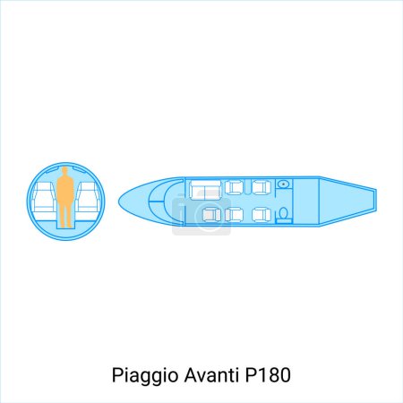 Illustration for Piaggio Avanti P180 airplane scheme. Civil Aircraft Guide - Royalty Free Image