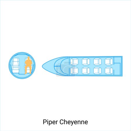 Illustration for Piper Cheyenne airplane scheme. Civil Aircraft Guide - Royalty Free Image