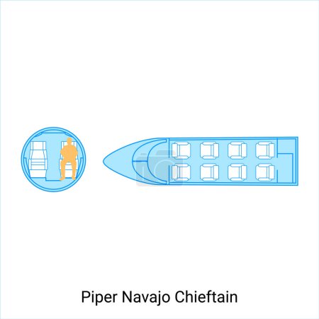 Illustration for Piper Navajo Chieftain airplane scheme. Civil Aircraft Guide - Royalty Free Image