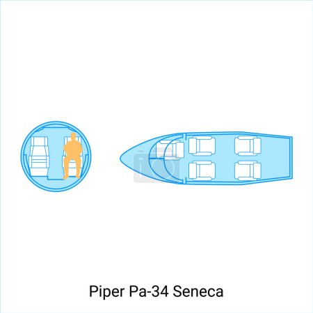 Ilustración de Esquema de avión Piper Pa-34 Seneca. Guía de aeronaves civiles - Imagen libre de derechos