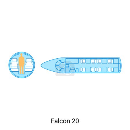 Illustration for Falcon 20 airplane scheme. Civil Aircraft Guide - Royalty Free Image