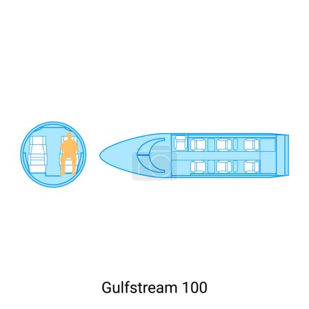 Ilustración de Gulfstream 100 esquema de avión. Guía de aeronaves civiles - Imagen libre de derechos