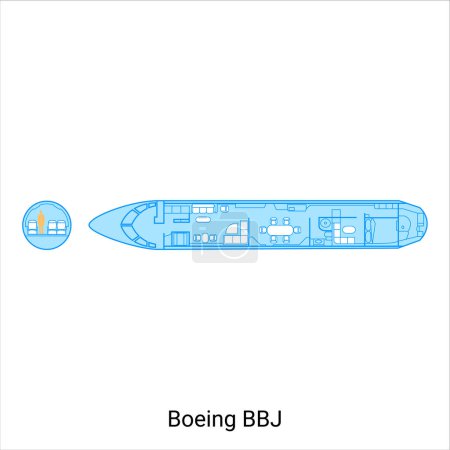 Illustration for Boeing BBJ airplane scheme. Civil Aircraft Guide - Royalty Free Image
