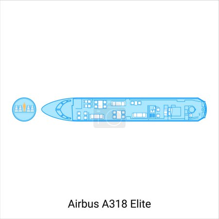 Illustration for Airbus A318 Elite airplane scheme. Civil Aircraft Guide - Royalty Free Image