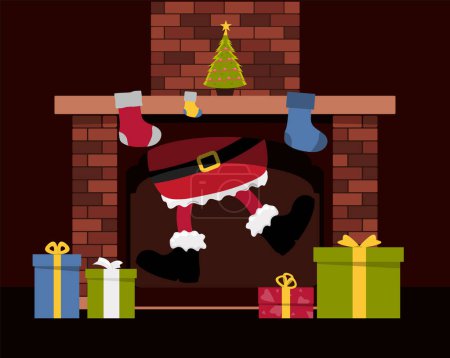 Téléchargez les photos : Illustration vectorielle du Père Noël dans la cheminée de Noël - en image libre de droit