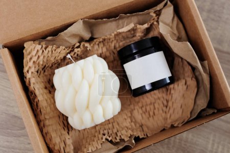 Aroma candles in a box on table