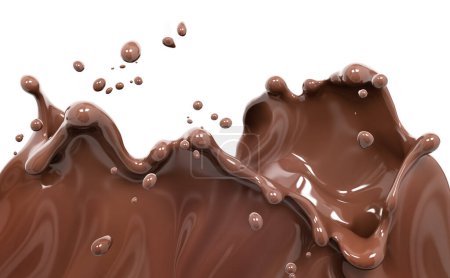Foto de Chocolate wave or flow splash, pouring hot melted milk chocolate sauce or syrup, cocoa drink or cream, abstract dessert background, choco splash, drink dessert, isolated, 3d rendering - Imagen libre de derechos