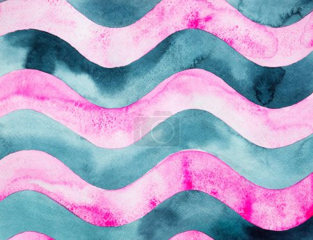 Foto de Fondo abstracto de ondas rosadas y grises, ilustración acuarela dibujada a mano - Imagen libre de derechos