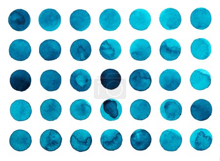 Foto de Fondo geométrico abstracto de círculos azules, ilustración acuarela dibujada a mano - Imagen libre de derechos