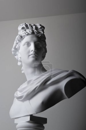 Téléchargez les photos : Tête de statue en plâtre mâle en studio sur fond gris - en image libre de droit