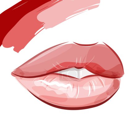 Illustration for Woman's lips with lipstick. Hand drawn modern fashion vector illustration of beautiful female mouth with perfect makeup. Beauty sketch for cosmetics design. - Royalty Free Image