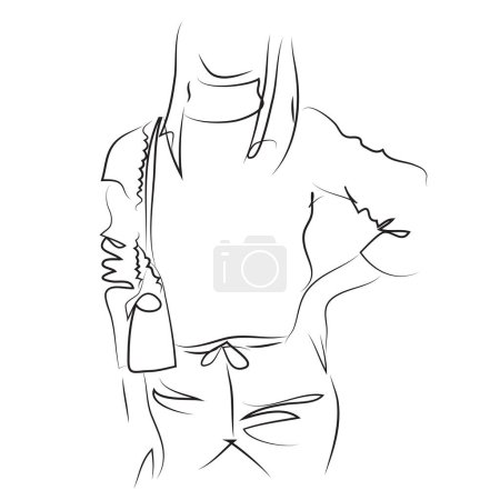 Illustration for Fashion vector illustration of abstract young woman wearing elegant off-season urban clothes, quick sketch - Royalty Free Image
