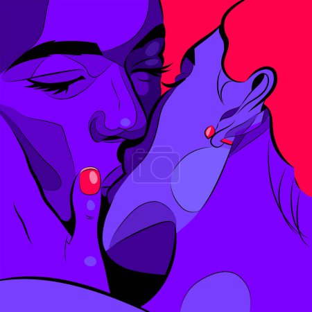 Téléchargez les illustrations : Embrasse et aime. Embrasser couple, illustration vectorielle dessin animé - en licence libre de droit