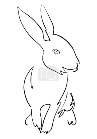Téléchargez les illustrations : Portrait de lapin noir dessiné à l'encre, illustration vectorielle, croquis rapide. Symbole de 2023 selon le calendrier chinois, art linéaire - en licence libre de droit