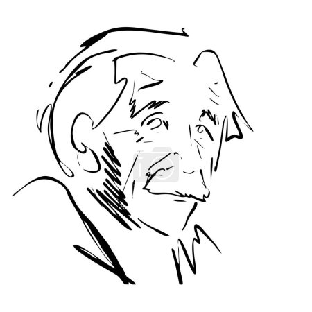 Ilustración de Cabeza masculina, retrato abstracto. Ilustración vectorial de un anciano, arte de línea, boceto rápido, minimalista - Imagen libre de derechos