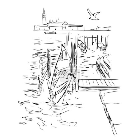 Téléchargez les illustrations : Venise - ancienne belle ville italienne, illustration vectorielle abstraite d'art en ligne, croquis rapide - en licence libre de droit