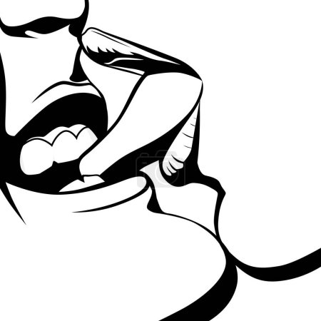 Illustration for Passion kiss of lovers. Couple kissing in love, black and white vector illustration - Royalty Free Image