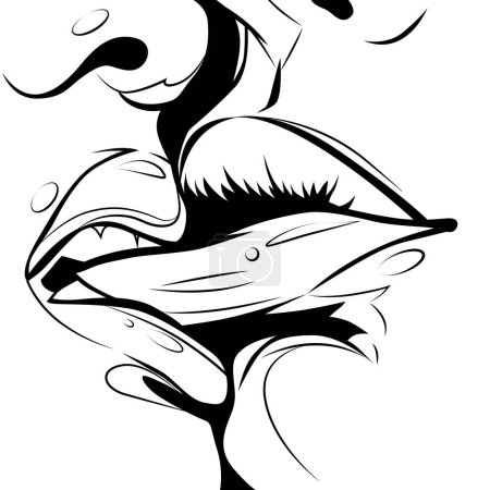 Ilustración de El beso de pasión de los amantes. Pareja besándose en el amor, negro y blanco vector ilustración - Imagen libre de derechos