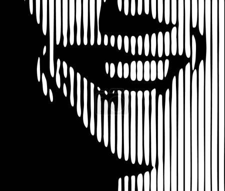 Ilustración de Sonrisa de joven. Abstracto hermoso dibujo de la cara femenina con líneas, detalle. Belleza minimalista y diseño de moda, ilustración vectorial - Imagen libre de derechos