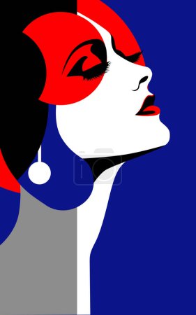 Ilustración de Hermosa joven mujer de moda, perfil, minimalismo. Retrato femenino abstracto, diseño contemporáneo, ilustración vectorial - Imagen libre de derechos