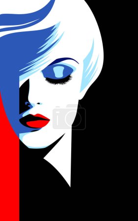 Illustration for Beautiful young fashion woman with blond hair and red lipstick, minimalism. Abstract female portrait, contemporary design, vector illustration - Royalty Free Image