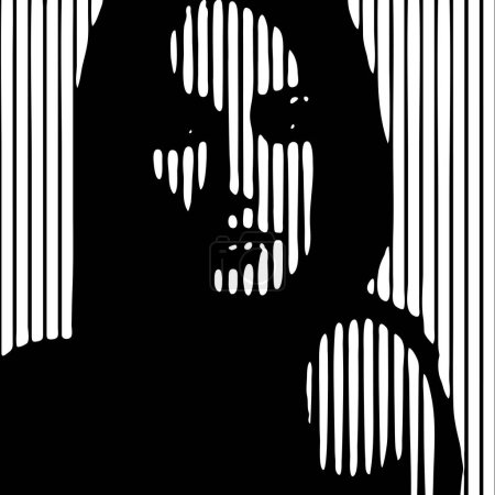 Ilustración de Jovencita. Abstracto hermoso dibujo de la cara femenina con líneas. Chica, diseño de moda minimalista, ilustración de vectores - Imagen libre de derechos