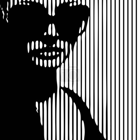 Téléchargez les illustrations : Jeune femme avec des lunettes de soleil portrait. abstrait beau visage féminin dessin avec des lignes. Fille, design de mode minimaliste, illustration vectorielle - en licence libre de droit