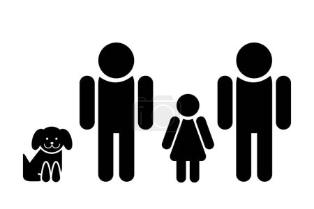 Ilustración de Familia no tradicional con dos padres, niño y perro, concepto, diseño contemporáneo, ilustración vectorial. Tipos de relaciones. - Imagen libre de derechos