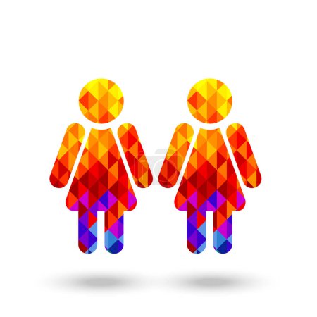 Téléchargez les illustrations : Deux femmes icône fait de lumineux multicolore bas poly triangles, design contemporain, illustration vectorielle - en licence libre de droit