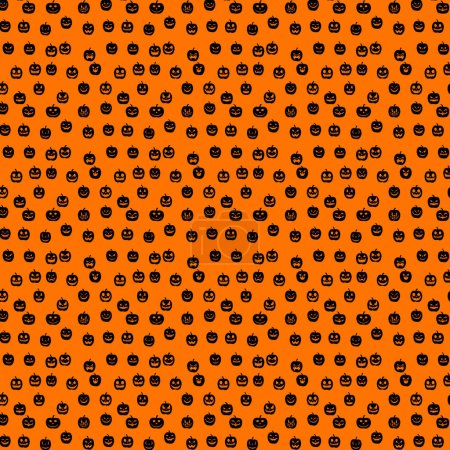 Téléchargez les illustrations : Halloween citrouille têtes noires sur fond orange, motif répété sans couture, illustration vectorielle papier peint - en licence libre de droit