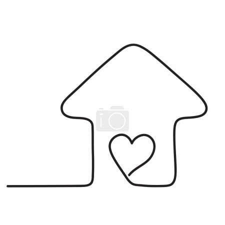 Illustration for Heart inside house drawing with continuous line, home sweet home, love concept, vector illustration - Royalty Free Image