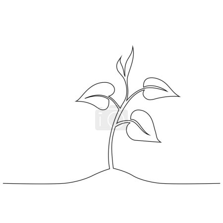 Illustration for Sprout that grows in the ground, growing young plant, continuous line drawing, concept vector illustration - Royalty Free Image