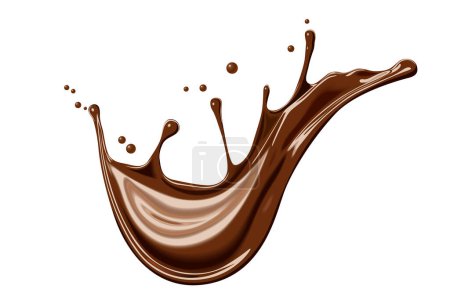 Illustration for Chocolate dark isolated wavy flow splash, melted dessert with splatters. Beautiful appetizing realistic chocolate, cocoa milkshake, chocolate milk or syrup splashing stream or overflowing wave with splash drops - Royalty Free Image