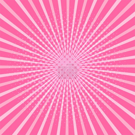 Ilustración de Arte pop cómico fondo rosa con rayos y puntos de medio tono, ilustración vectorial, telón de fondo artístico retro, hermoso elemento de diseño - Imagen libre de derechos