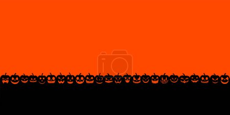 Ilustración de Fila de calabazas, estandarte de Halloween sobre fondo naranja, ilustración vectorial - Imagen libre de derechos