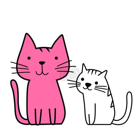 Téléchargez les illustrations : Des chats de bande dessinée. Chaton blanc et rose, design contemporain, illustration vectorielle - en licence libre de droit