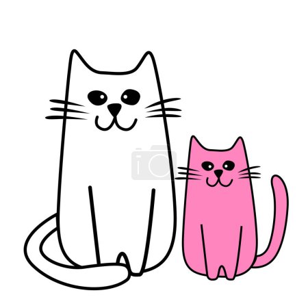 Illustration for Two cartoon cats - pink and white, contemporary design, vector illustration - Royalty Free Image