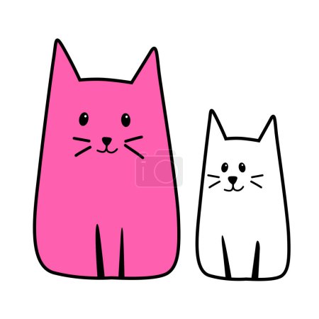 Téléchargez les illustrations : Des chats de bande dessinée. Mère rose avec chaton blanc, design contemporain, illustration vectorielle - en licence libre de droit