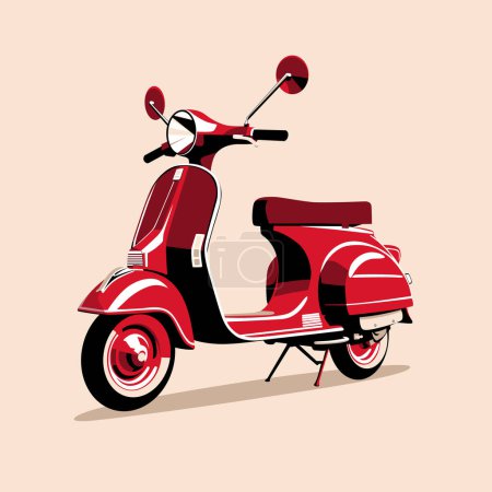 Ilustración de Scooter italiano retro, ilustración vectorial en estilo cómico de dibujos animados - Imagen libre de derechos