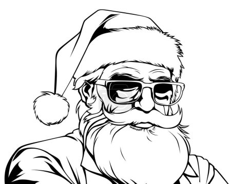 Téléchargez les illustrations : Mode Père Noël avec des lunettes de soleil contour portrait comique, illustration vectorielle dans le style rétro pop art comique. Vacances de Noël - en licence libre de droit