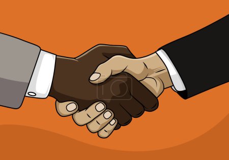 Illustration for Handshake. Male caucasian and african businessmen shook hands, vector illustration - Royalty Free Image