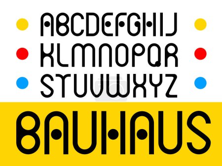 Illustration for Trendy font in retro Bauhaus design style. Artistic geometric printing type. Stylized vintage alphabet - Royalty Free Image