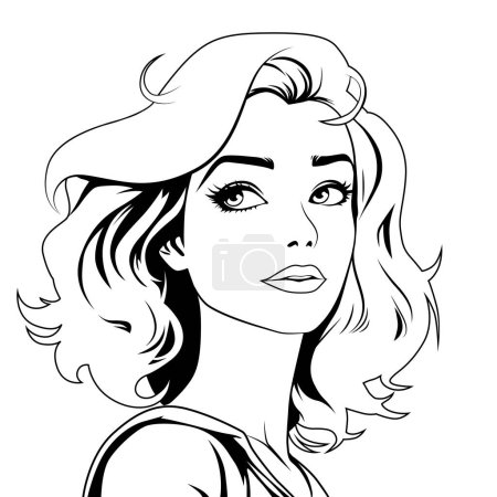 Illustration for Young woman, vector illustration in cartoon comic style, black and white coloring book - Royalty Free Image