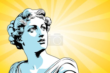 Ilustración de Antigua estatua griega antigua - mujer joven mira el espacio de copia, ilustración vectorial en estilo cómico de dibujos animados - Imagen libre de derechos