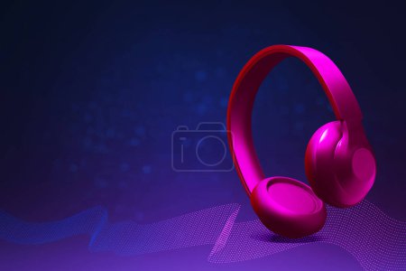 Pink headphones 3d illustration background