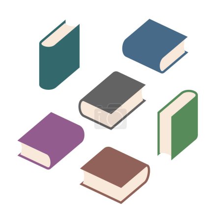 A set of hardcover books in different positions. Isometric view. Vector illustration