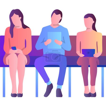 Illustration for People queue vector. Job interview icon. Woman and man waiting isolated on white background. Unemployment characters sitting on chair - Royalty Free Image